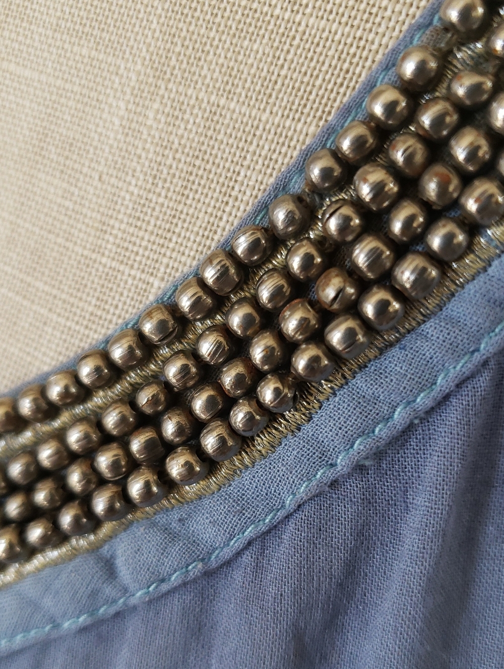 💐 Free People Vintage Boho Bead Trim Camisole Blue Festival Tank Top SMALL - Picture 7 of 11